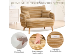 Sofá 2 Lugares Moderno Com Braços Confortáveis, Almofadas E Bolso De Armazenamento, Assento Profundo, Para Quarto, Salas Pequenas E Apartamentos.