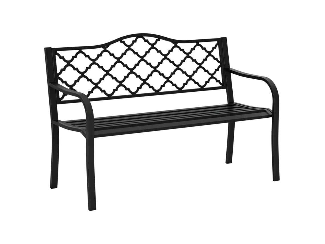 Banco externo 2 lugares em aço e ferro fundido, com braços e encosto decorado, 128x58.5x89cm preto BTFORUS