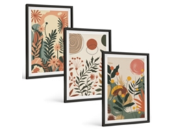 Conjunto De Pinturas Padrões De Plantas, Vintage, Pastel Espelharte (3 Peças 40x60 Cm)
