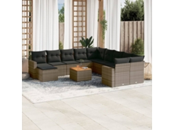 Vidaxl 12 Pcs Conjunto De Sofás Jardim C/ Almofadões Vime Pe Cinzento