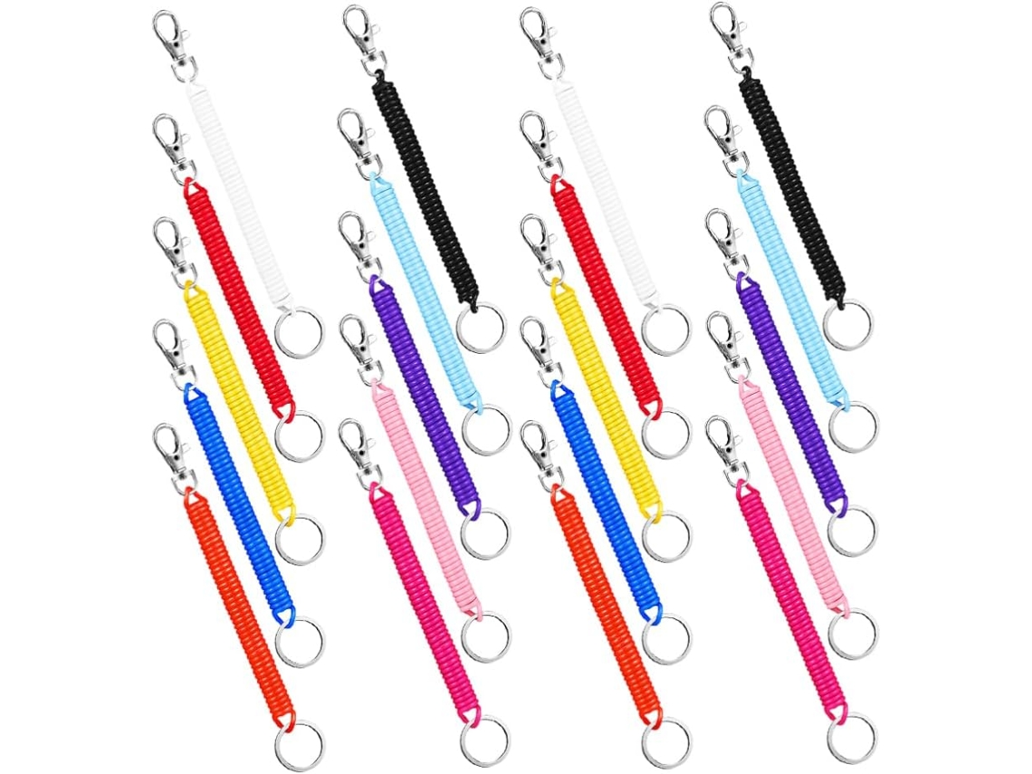 Conjunto De 20 Chaveiros Retráteis Com Mola Espiral, Cordão Elástico Anti Perda Com Fecho Lagosta, Ideal Para Chaves E Carteiras. Gokoco
