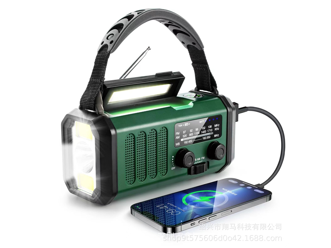 Rádio de emergência de 10000mah com lanterna, manivela movido a energia solar, AM/FM, alarme SOS, carregamento USB-C, verde militar AQUAFORGE