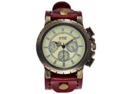 Reloj De Pulsera Cuarzo Retro Punk De Moda Unisex Con Correa De Pu Rojo