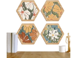 Decora o de Parede em Madeira Estilo R Stico Bo Mio Conjunto 4 Pe as com Ornamentos Casa Campo e Estampa Floral Moderna VAYOTOY