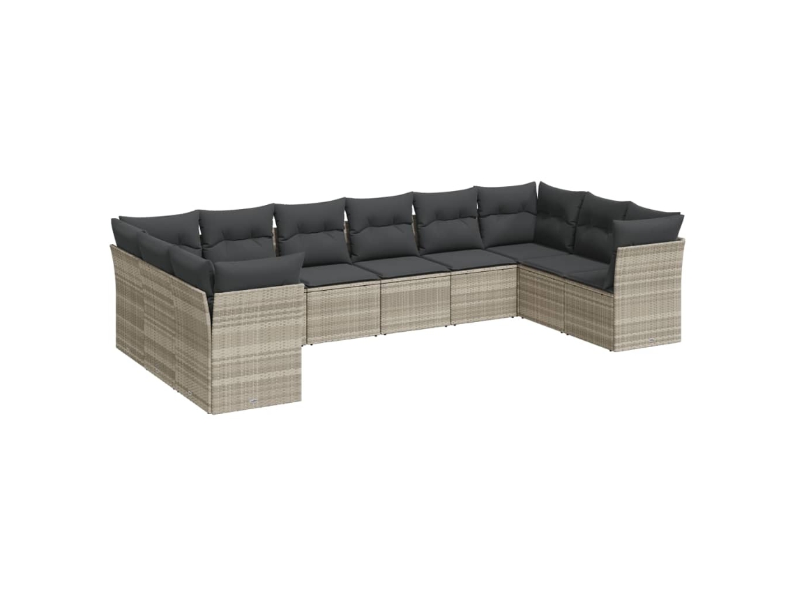 Conjunto de 10 Sofás Jardim com Almofadões Vime Pe Cinzento Claro MAISON EXCLUSIVE (10 pcs)