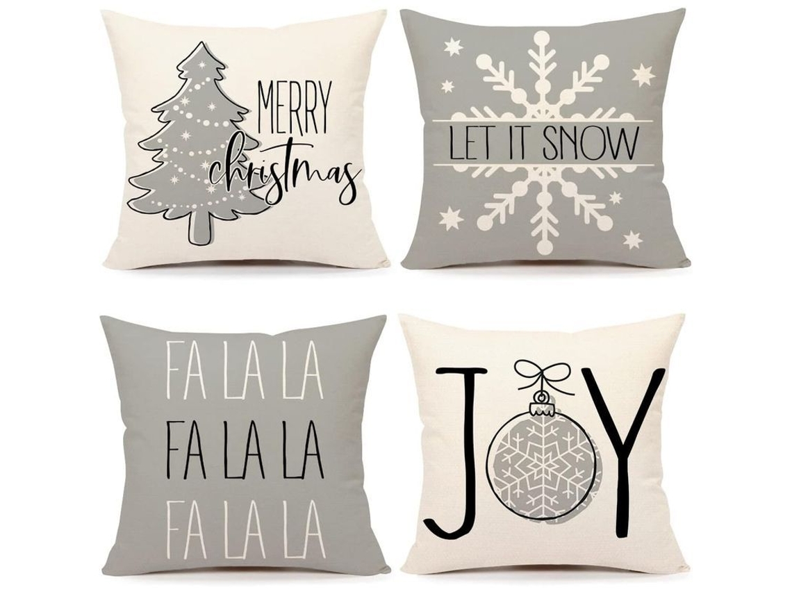 Conjunto de 4 Capas de Travesseiro Natalino com Ornamentos Rústicos Decoração de Natal Inverno | S/MARCA