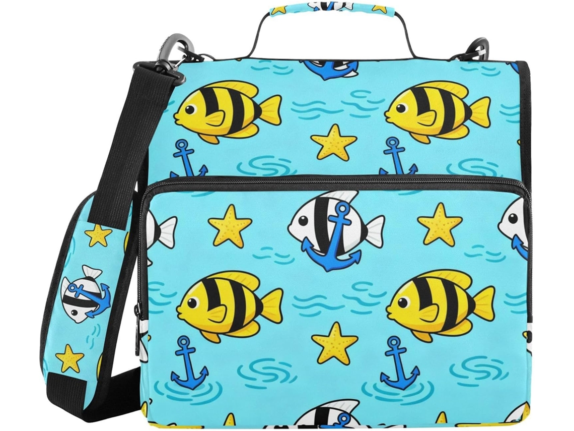 File Organizer 3 Argolas Blue Fish Anchors Ocean With Alça Ombro E Mão, À Prova D Água, Organizador De