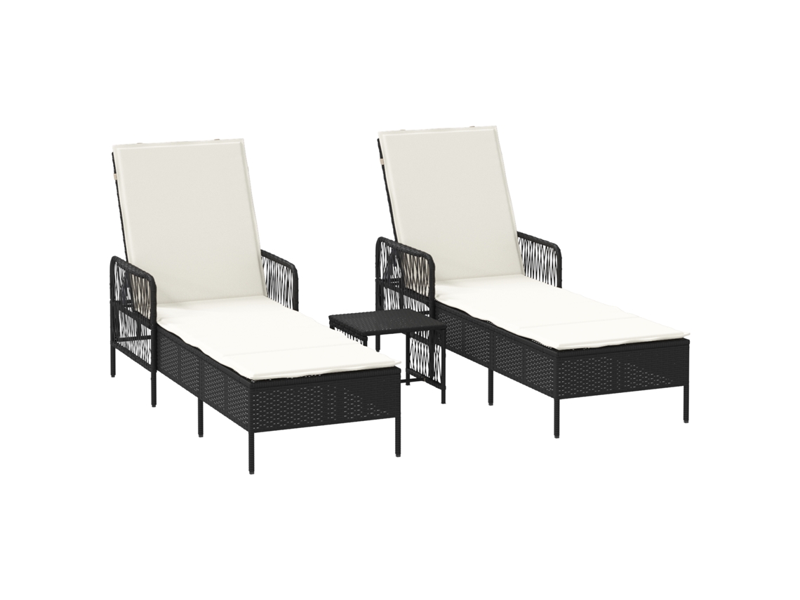 Conjunto 3 Espreguiçadeira De Exterior Vidaxl Preto Vime Pe (55 X 200 X 92 Cm)