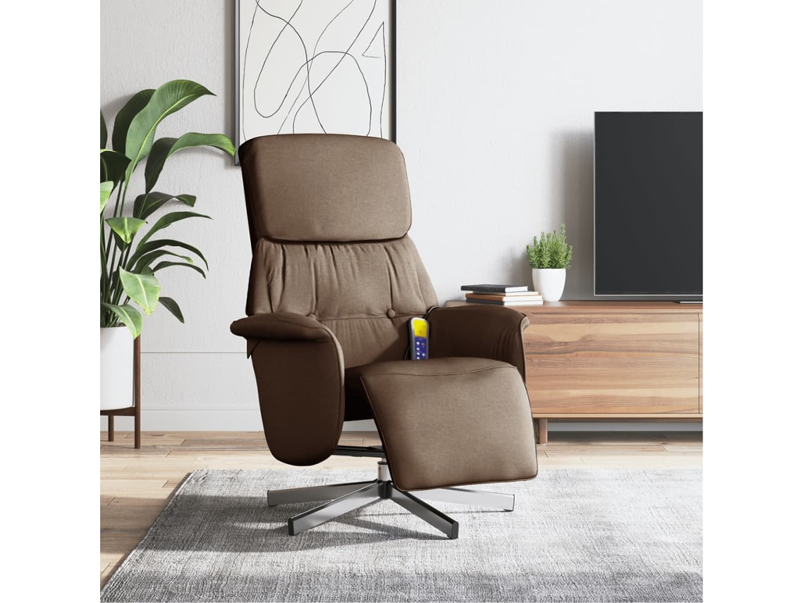 Vidaxl Cadeira De Massagens Reclinável C/ Apoio De Pés Tecido Castanho