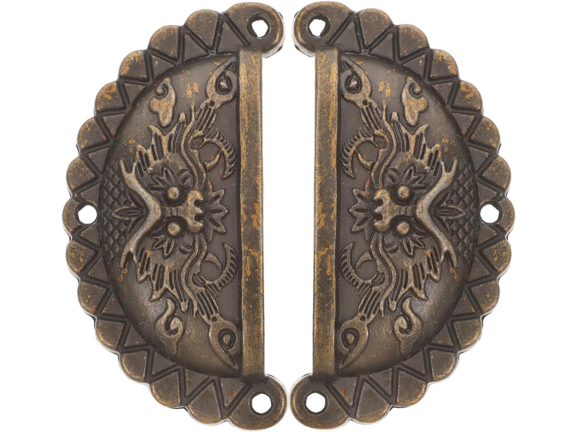 Conjunto De 2 Puxadores Gaveta Cozinha Vintage Em Cobre Com Design Semicircular Cabeça Leão, Antiferrugem E Confortáveis