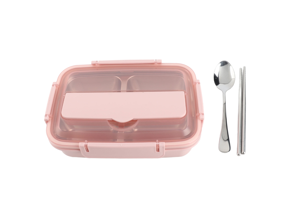 Caixa de Bento de 1500ml em Plástico Resistente ao Calor com Compartimentos e Utensílios | S/MARCA