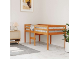 Cama Alta 80x200 Cm Madeira De Pinho Maciça Castanho Cera