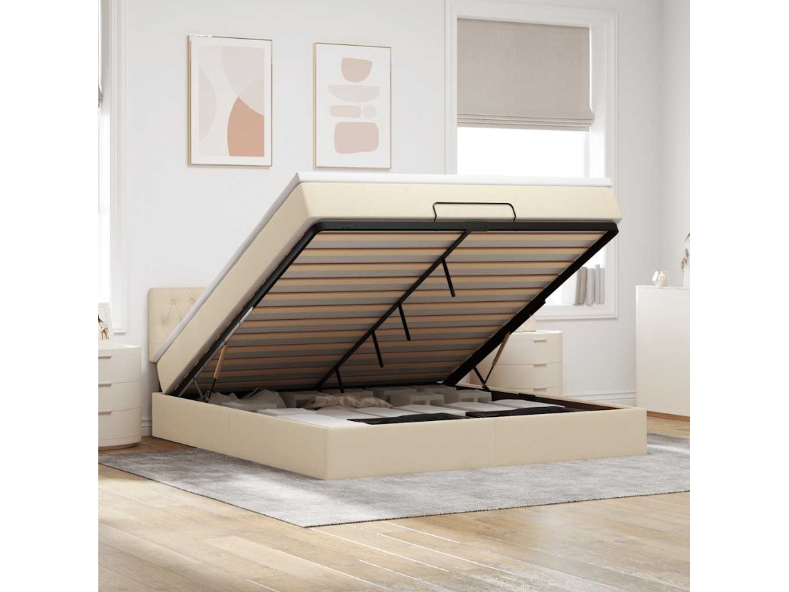 Vidaxl Estrutura De Cama Otomana Com Creme De Colchão 180x200cm Tecido