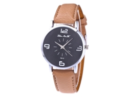 Relógio de Pulso Feminino Casual de Quartzo com Pulseira de Couro Pu Bege Elegante