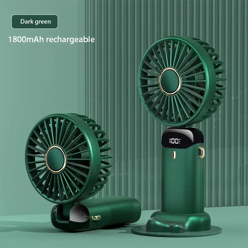 (verde) Mini Ventilador Portátil De Mão, Estilo Faixa De Pescoço Dobrável, 5 Configurações De Velocidade Do Vento, Carregamento Usb