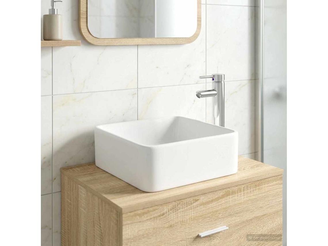 Vidaxl Pia De Banheiro Com Torneira E Dreno Cromo 36,5 X 36,5 X 13 Cm