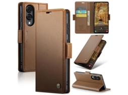 Capa Para Samsung Galaxy S25 Edge 5g De Couro Com Textura De Lichia E Fecho Borboleta Proteção E Rfid Antirroubo Marrom