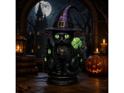 Mesa vintage de Halloween em vitral com cúpula em formato de chapéu de bruxa.