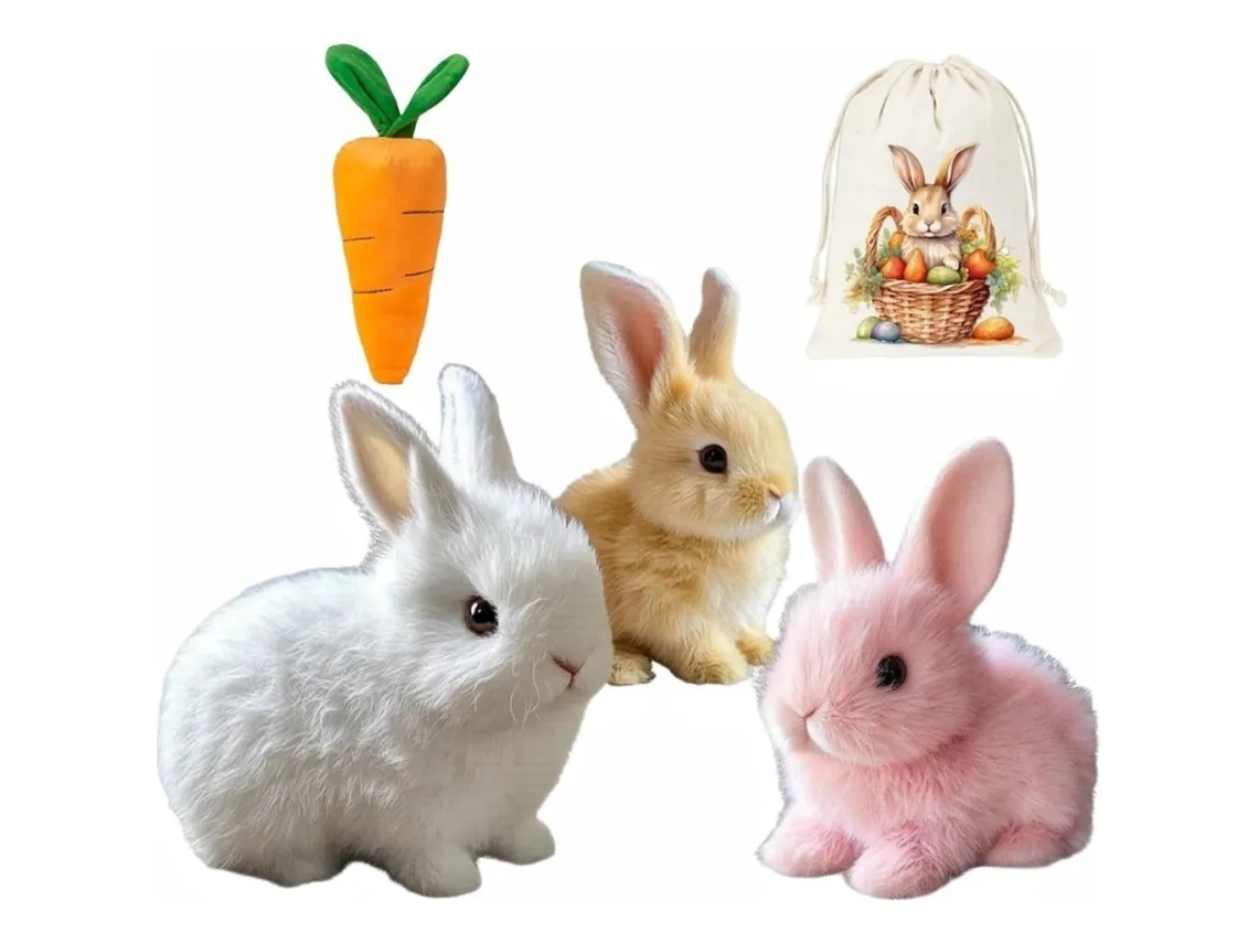 Lurelia Bunby Meu Coelhinho Da Páscoa Realista Páscoa 3 Peças Em Peluche Colecionável, 16x10x16cm, Com Som Interativo