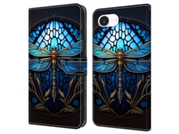 Capa Para Iphone 16e Com Compartimento Para Cartão, Estampa Flexível, Feita Em Couro Pu, Modelo Flip, Libélula Azul
