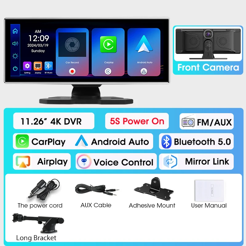(câmera Frontal) Câmera Veicular De 11,26 Polegadas, Lentes Duplas 4k, Carplay