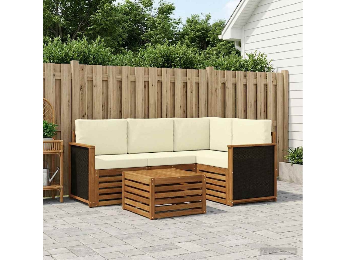 Vidaxl Conjunto De Sofás Para Exterior 5 Unid. Natural E Creme