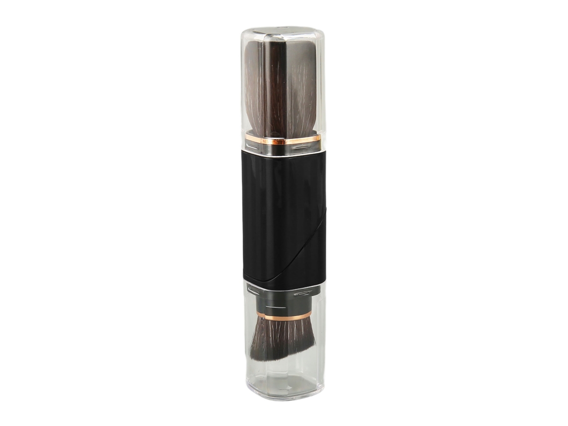 Pincel De Polvo Con Mango Giratorio Negro Retráctil De Doble Extremidad Suave Para Maquillaje Base Portátil