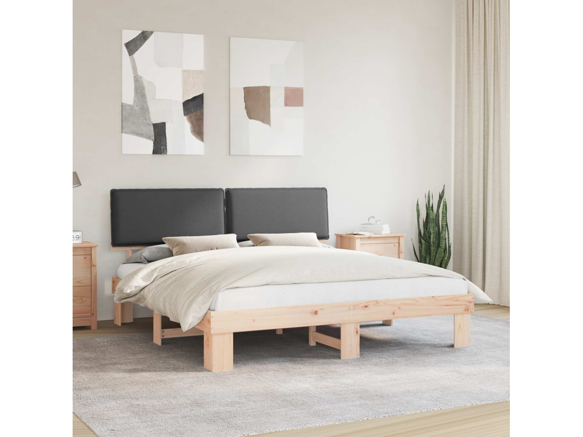 Vidaxl Estrutura de Cama com Cabeceira Estofada Cinza Escuro