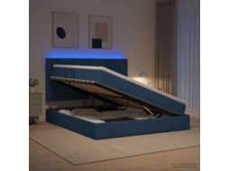 Vidaxl Cama De Armazenamento Led Com Colchão Azul 160 X 200 Cm Tecido