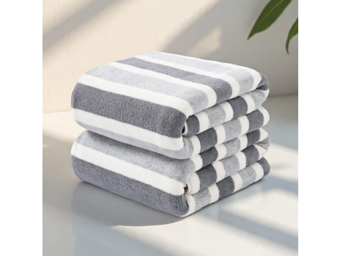 Conjunto de 2 Toalhas de Banho Extragrandes, Luxuosas, Macias e Listradas, Superabsorventes e de Secagem Rápida, Adequadas para Uso Diário AQUAFORGE