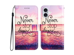 Capa Em Couro Pu Para Apple Iphone 16 Plus - Nunca Deixe De Sonhar