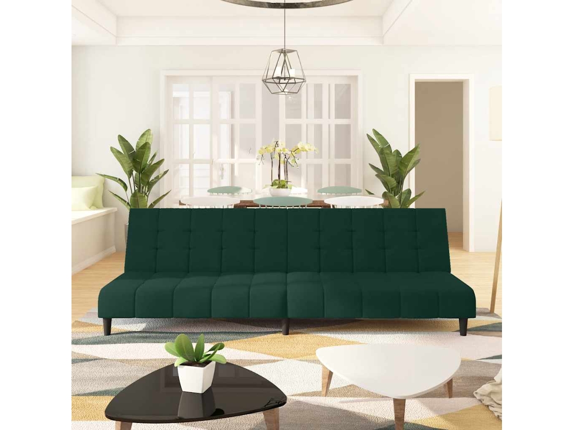 Vidaxl Sofá-cama De 2 Lugares Veludo Verde-escuro