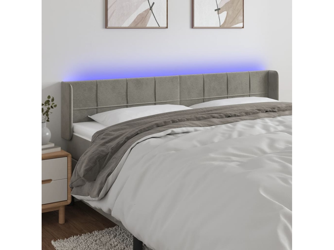 Cabecero de Terciopelo con Luces LED 203x16x78/88 cm Gris Claro