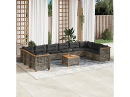 Vidaxl 11 Pcs Conjunto Sofás de Jardim C/ Almofadões Vime Pe Cinzento