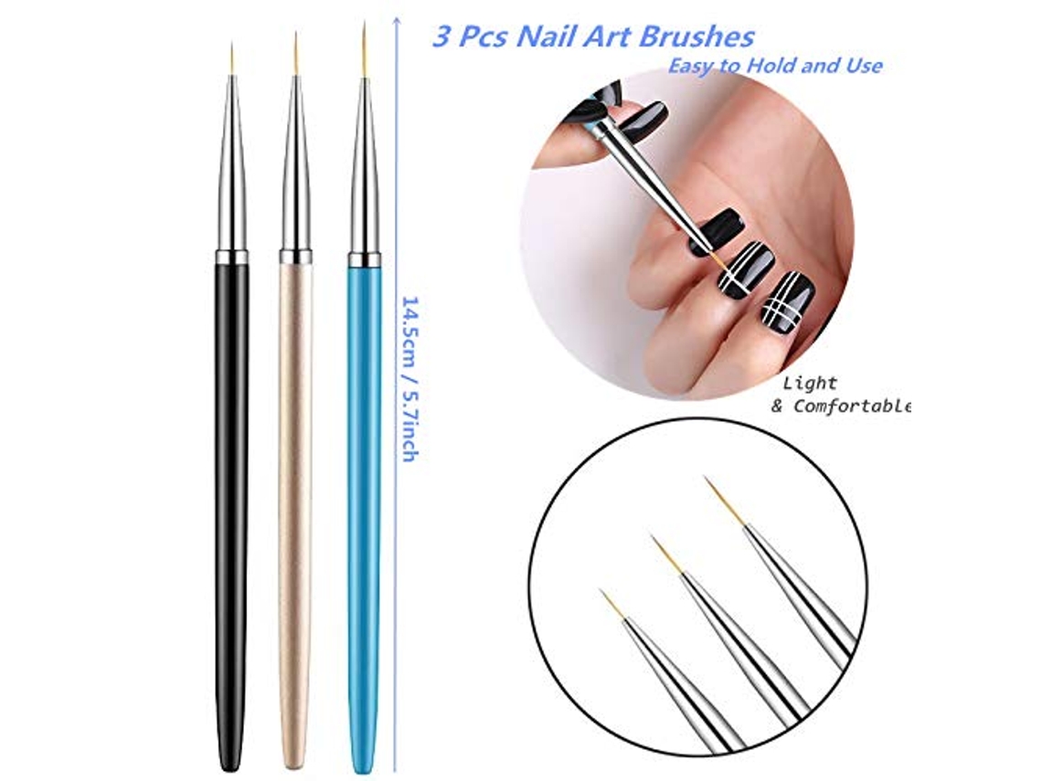 3Pçs Pincéis de Delineador de Arte para Unhas Pincel de Náilon Acrílico  para Pintura em Gel Uv Canetas de Desenho para Pintura de Unhas