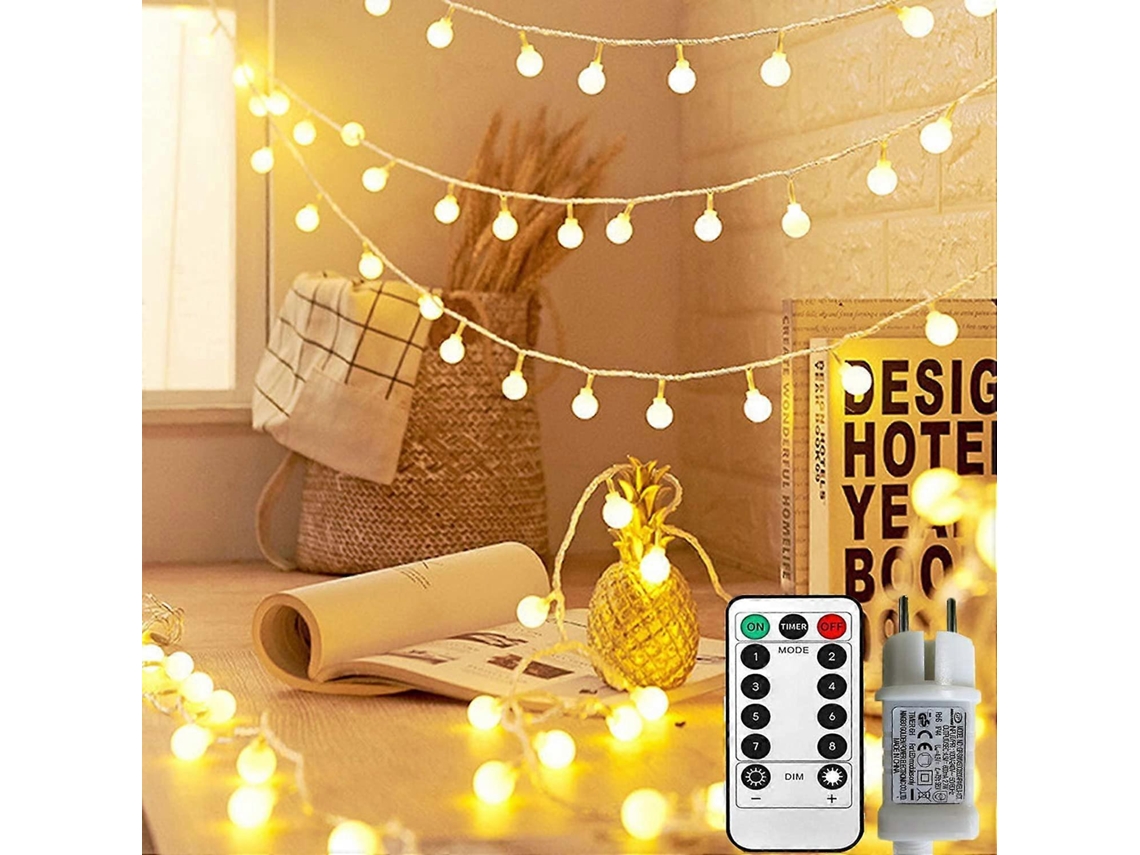 Rebe luces de Cadena Led 100 Modos 8 Control Remoto 33ft Blanco Cálido Impermeable Interior Exterior