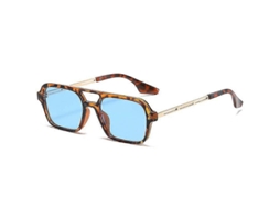 Óculos de Sol Femininos Estilo Aviador, Estilo Retrô, com Armação Dupla, Cor Rosa, Lentes Degradê, Tendência, Estampa de Leopardo, Azul, Masculino, Estampa de Leopardo Azul