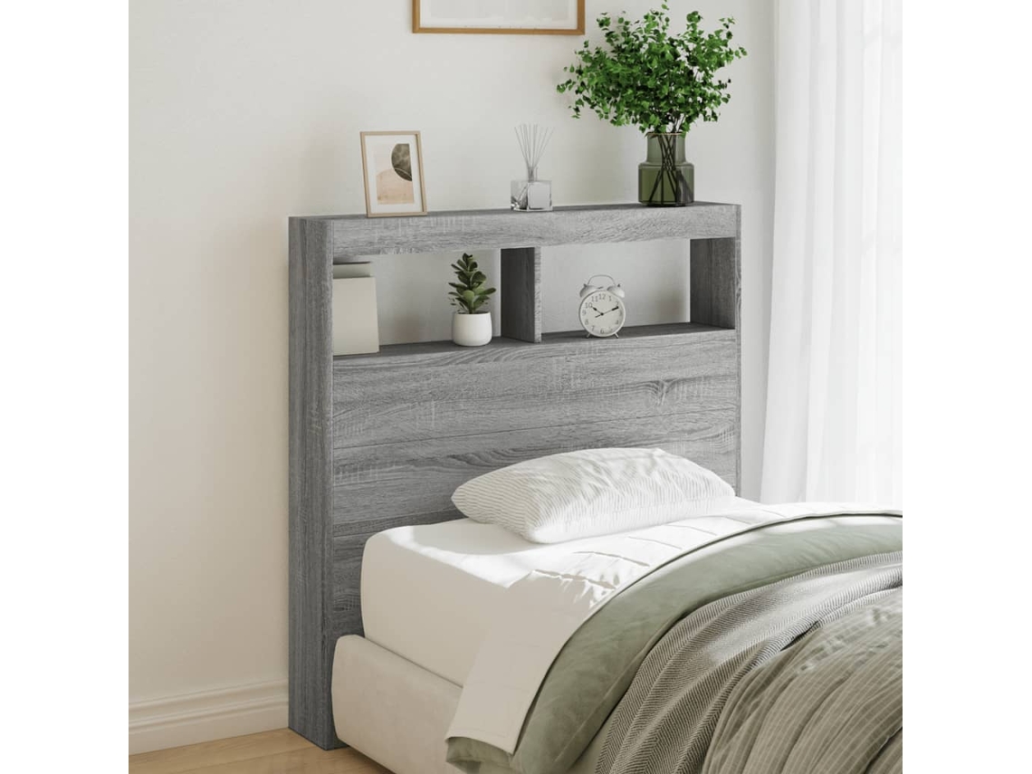 Vidaxl Armário De Cabeceira C/ Luzes Led 100x17x102 Cm Cinzento Sonoma