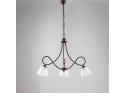 Dallas Lustre Em Ferro Lacado Preto Com Deco Efeito Ferrugem E Acabamento Em Ouro Antigo Com Difusores De Vidro D. 13 Alabastro Branco 3 Luzes Belight