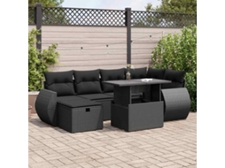 Vidaxl 7 Pcs Conjunto de Sofás P/ Jardim C/ Almofadões Vime Pe Preto