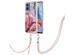 Capa Dupla Face Imd Com Efeito Mármore Eletroplaqueado Para Motorola Moto G34 Com Cordão.