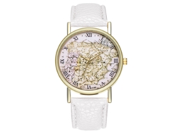 Reloj De Cuero Pu Unisex Con Patrón De Mapa Reloj De Cuarzo Blanco Zhoulianfa