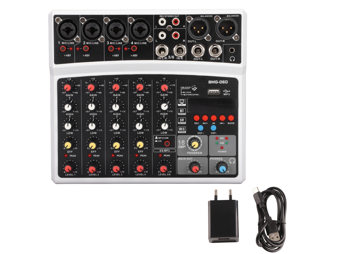 Mixer de Áudio Mesa de 6 Canais Digital Profissional EOOCOO
