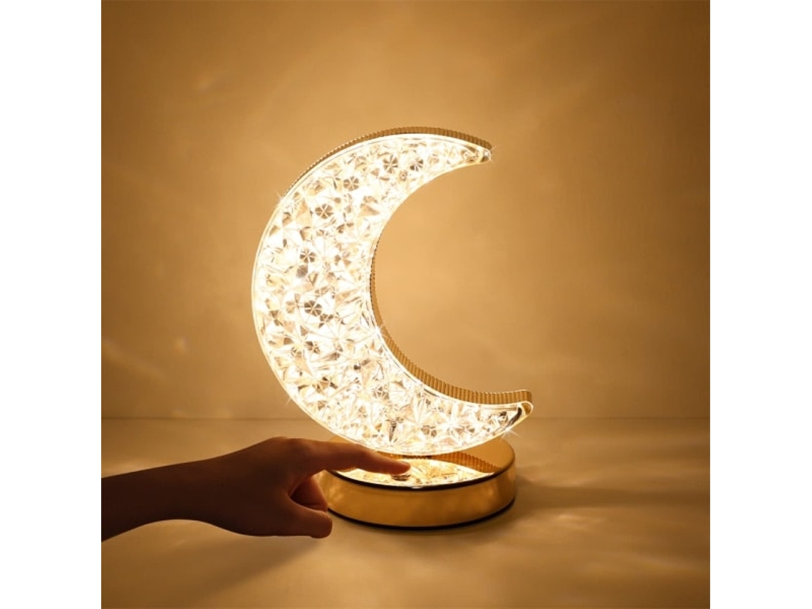 Luminária Lunar com 3 Modos de Cor e Controle por Toque, Abajur de Cristal para Quarto Infantil e Decoração Ramadã BRILVIBERA