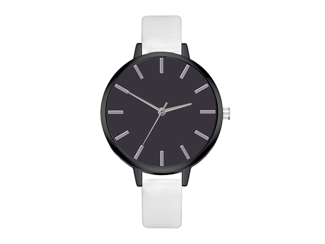 Relógio de Pulso Feminino de Quartzo Estilo Simples Couro Pu Casual e Negócio Branco