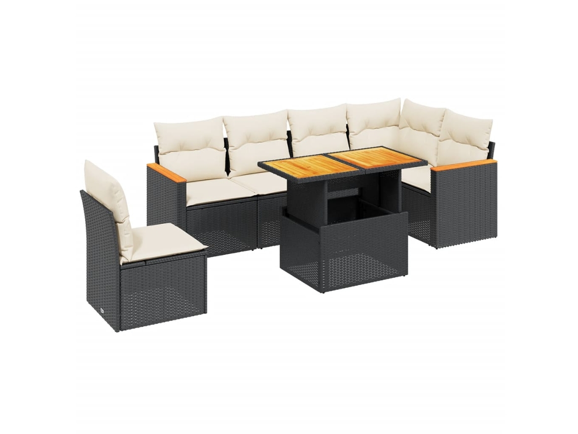 Conjunto de 7 Sofás para Jardim com Almofadões Vime Pe Preto MAISON EXCLUSIVE (7 pcs)