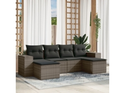 Vidaxl 6 Pcs Conjunto Sofás De Jardim Com Almofadões Vime Cinzento