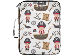 Pasta Expansível Branca Com 3 Argolas E 7 Bolsos, Tema Navios Piratas, Ideal Escola, Escritório E Viagens