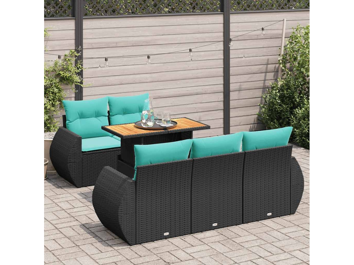 Vidaxl 6 Pcs Conjunto Sofás De Jardim C/ Almofadões Vime Pe Preto