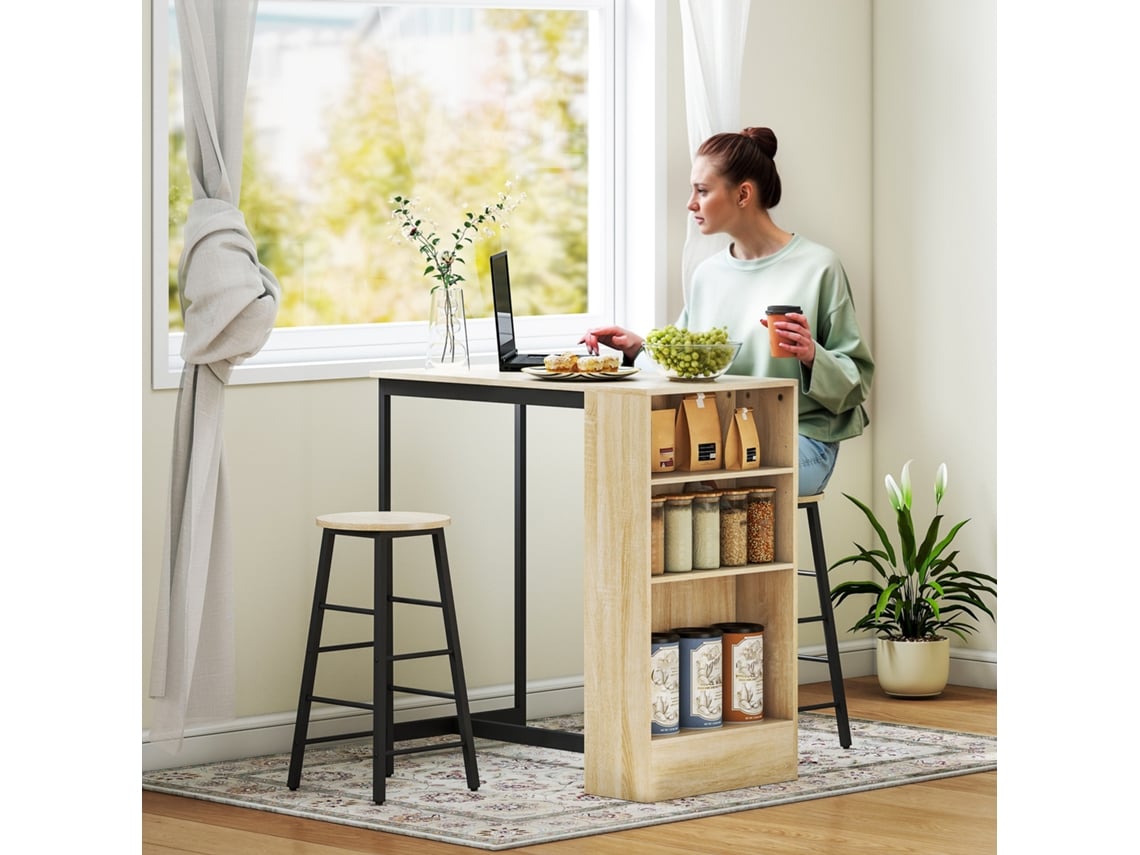 Conjunto De Mesa E 2 Cadeiras, Castanho Claro E Preto